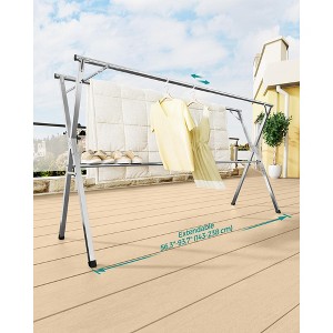 SONGMICS Clothes Drying Rack, Heavy-Duty Laundry Drying Rack, 56.3-93.7 Inches Extendable, Foldable Freestanding Airer, Stainless Steel, Dove Gray - 1 of 4