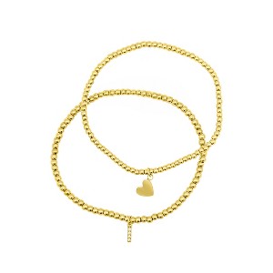 Adornia 14k Gold Plated Stretch Bracelet Set With Mini Crystal Initial - 1 of 3