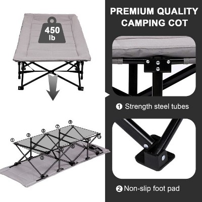 Gray Heavy Duty Folding Camping Cot with Padded Cushion