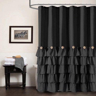 LunaLulinlk Farmhouse Shower Curtain Shabby Chic Black Shower Curtain with 12 Hooks 72'' x 72''