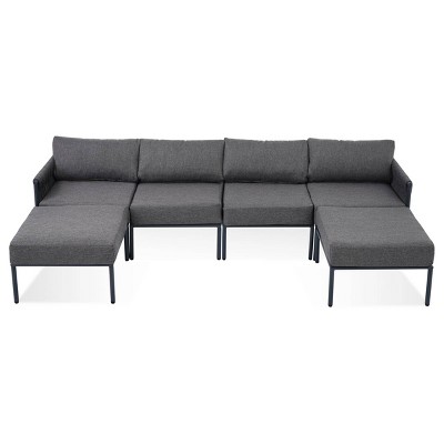 Nestfair 6-Pieces Aluminum Patio Furniture Set and Sectional Sofa with Removable Cushions Gray