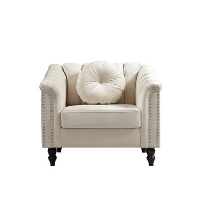 DOMETOUR White Microfiber Living Room Sofa Chair - Comfortable Upholstered Armchair with Modern Design