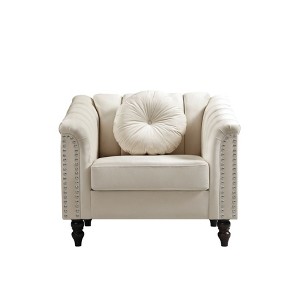 DOMETOUR White Microfiber Living Room Sofa Chair - Comfortable Upholstered Armchair with Modern Design - 1 of 2