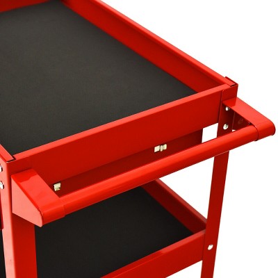 Red Steel Three Tray Rolling Utility Cart with Drawer