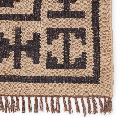 Jaima Tribal Medallion Flatwoven Wool Area Rug in Black and Beige