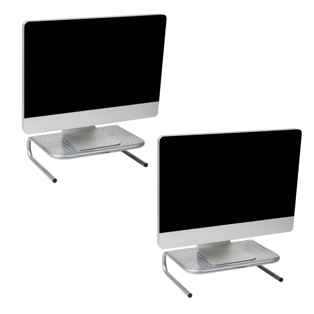 Photos - Other Furniture Mind Reader Monitor Stand, Ventilated Laptop Riser, Desktop Organizer, Metal, 14.5"L x 11.25"W x 4.25"H, Set of 2, Silver: C