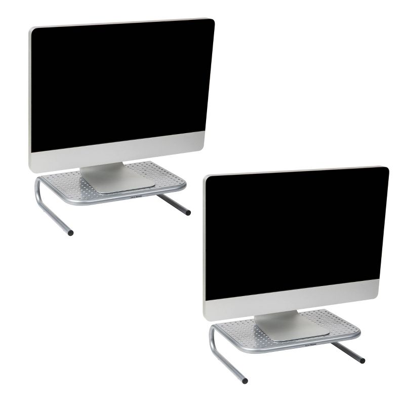 Mind Reader 2pk Metal Monitor Stand/Riser Silver, 1 of 9