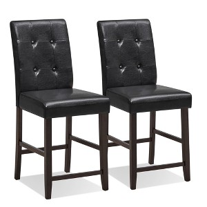 Tangkula Set of 2 Bar Stools Tufted Counter Height Pub Kitchen Chairs w/ Rubber Wood Legs - 1 of 4