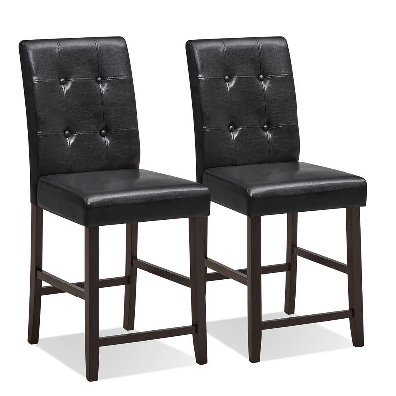 Tangkula Set of 2 Bar Stools Tufted Counter Height Pub Kitchen Chairs w/ Rubber Wood Legs, 1 of 11