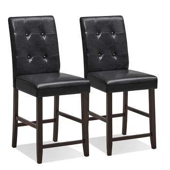 Tangkula Set of 2 Bar Stools Tufted Counter Height Pub Kitchen Chairs w/ Rubber Wood Legs