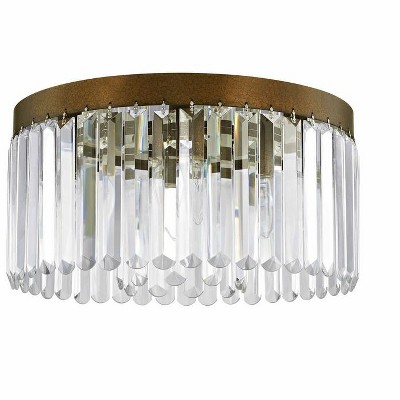 Hand Painted Bronze 5-Light Flush Mount with Crystal Shade