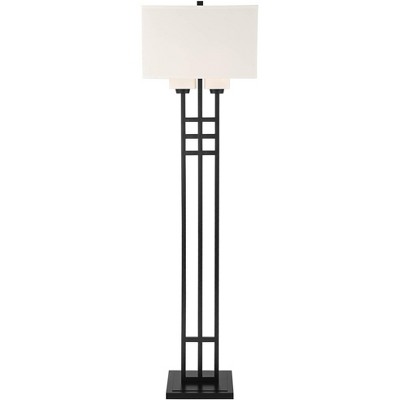 Winslow Matte Black Industrial Floor Lamp with White Linen Shade