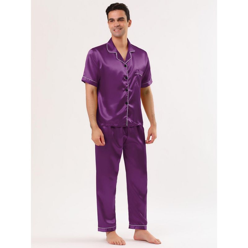 Lars Amadeus Men's Classic Satin Pajama Sets Short Sleeves Night Sleepwear, 2 of 6