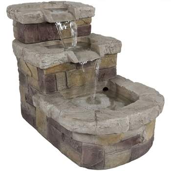 Sunnydaze 21"H Electric Polyresin 3-Tier Brick Steps Outdoor Water Fountain with LED Light