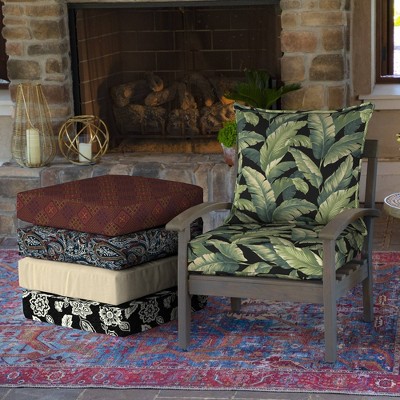 Arden 24"x24" Tropical Leaf Print Outdoor Chair Cushion Set