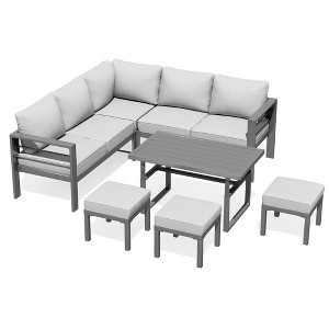 XINGHANZHENXUAN Grey 7-Piece Aluminum Patio Dining Set with Table, Rust-Free, Comfortable Cushions and Backrests - 1 of 4