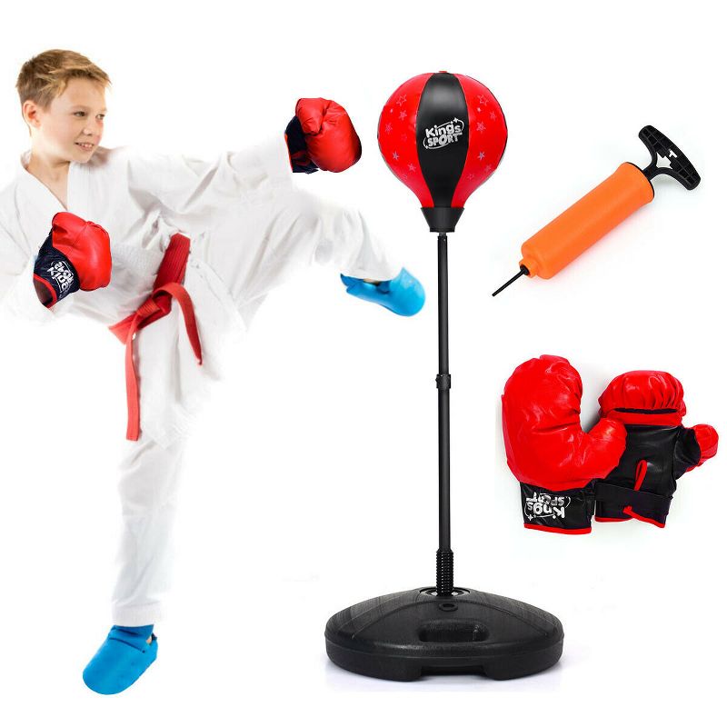 Costway Kids Punching Bag Toy Set Adjustable Stand Boxing Glove Speed Ball with Pump, 1 of 11