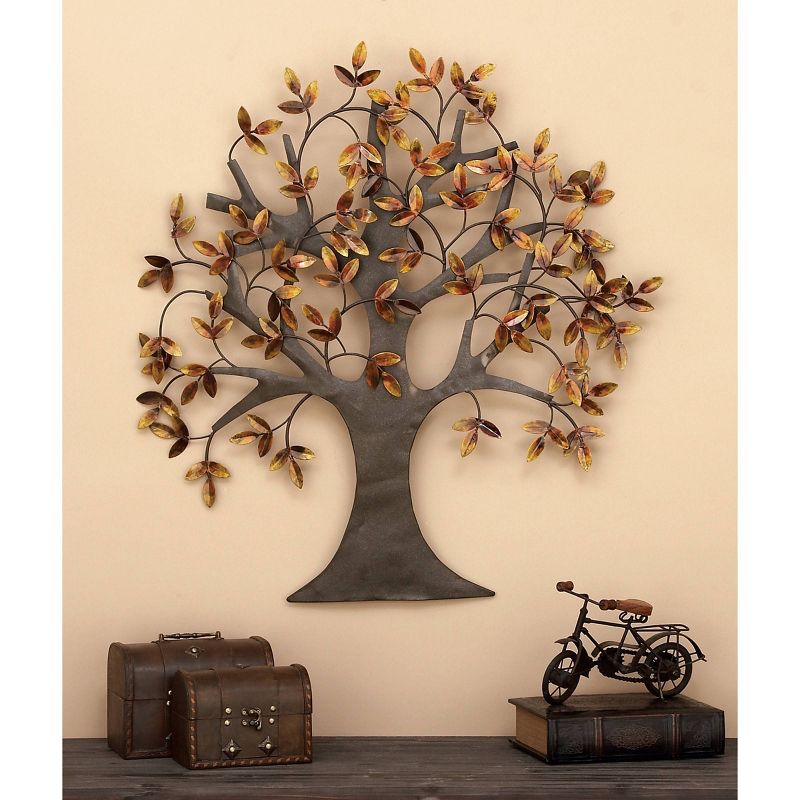 Metal Tree Indoor Outdoor Wall Decor with Leaves Brown/Gold - Olivia &#38; May, 3 of 19