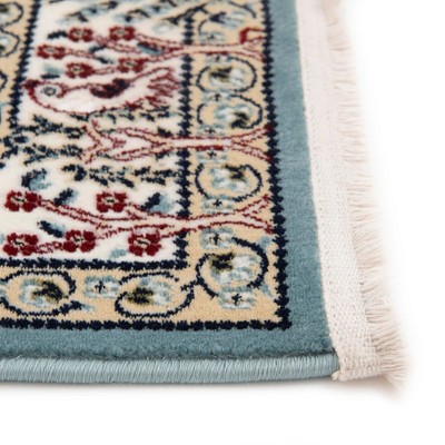 Blue and Beige Floral Square Synthetic Area Rug