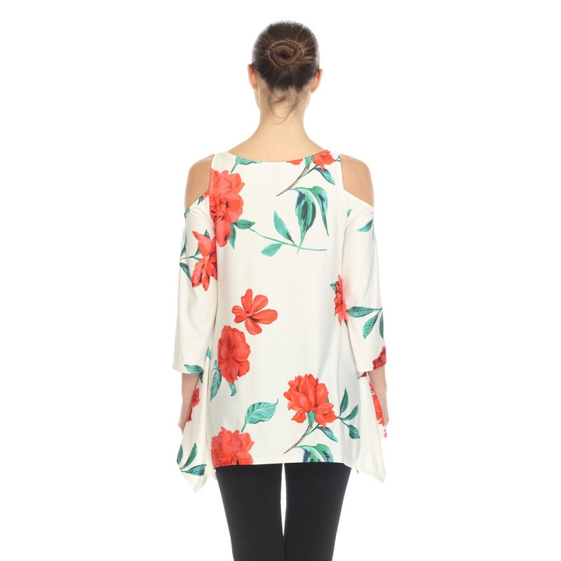 Women's Floral Printed Cold Shoulder Tunic - White Mark, 3 of 6