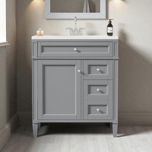 30 Inch Bathroom Vanity with Resin Sink, Modern Storage Cabinet with 2 Drawers, Tip-Out Drawer, Shelf Organizer and Soft-Close Doors - 1 of 4