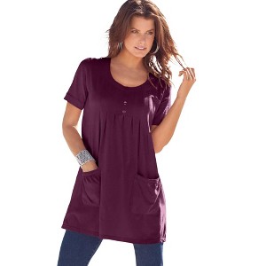 Roaman's Women's Plus Size Two Pocket Soft Knit Tunic - 1 of 4