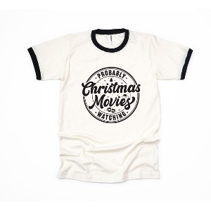 Simply Sage Market Women's Probably Watching Christmas Movies Short Sleeve Ringer Tee - 1 of 3