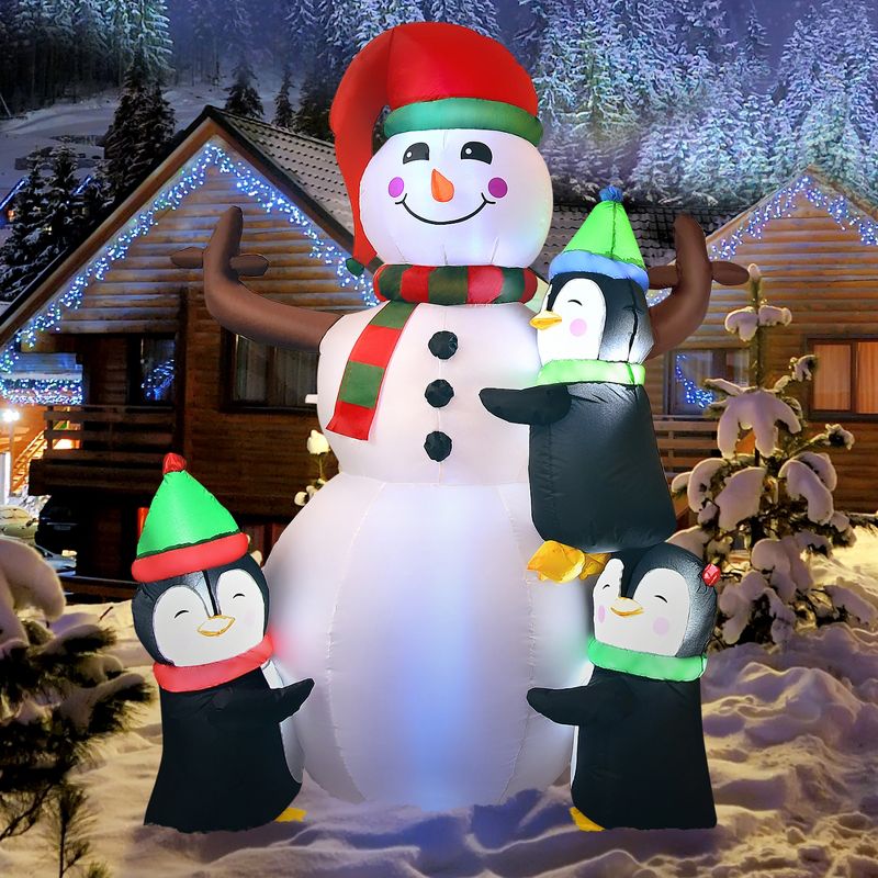 6ft Christmas Inflatable Snowman with Penguins Quick Blow up Snowman, 1 of 9