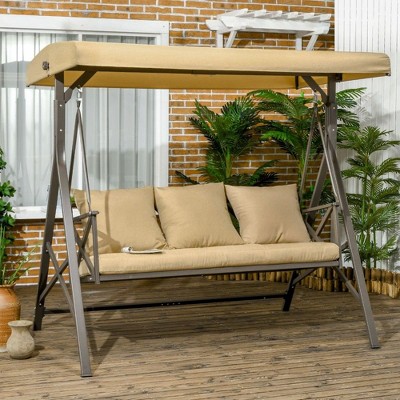 PAGED Outdoor Swing Chair with 3 Throw Pillows and Adjustable Canopy,Porch Swing with Cushion for Patio,Porch,3-Seat