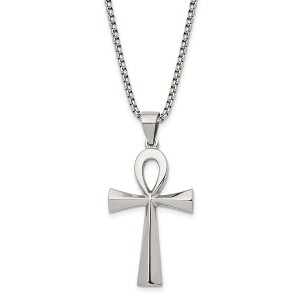 Black Bow Jewelry Stainless Steel Polished Ankh Cross Necklace, 25.5 Inch - 1 of 4