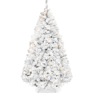 Best Choice Products Pre-Lit White Christmas Pine Tree w/ Flocked Branches, Warm-White Lights - 1 of 4