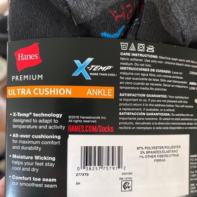 Hanes Premium Men's Xtemp Ultra Cushion 6pk Ankle Socks - Black 6-12