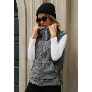 Coolmee Women's Fuzzy Fleece Vest Sleeveless Quilted Jacket Zip Up Vest Winter Coats with Pockets - 1 of 4