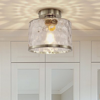 YANSUN 9 in. 1-Light Brushed Nickel Semi Flush Mount Ceiling Light Industrial Clear Water Glass for Hallway Kitchen Bathroom Nickel