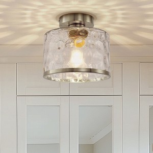 YANSUN 9 in. 1-Light Brushed Nickel Semi Flush Mount Ceiling Light Industrial Clear Water Glass for Hallway Kitchen Bathroom Nickel - 1 of 1