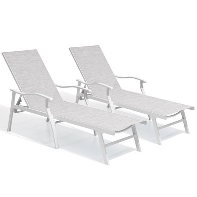 Crestlive Products Outdoor Recliner All Weather Aluminum Adjustable Chaise Lounge Chair with Arms