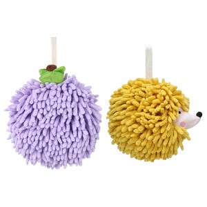 REGALWOVEN 2 Pcs Comfortable Soft Absorbent Chenille Ball Fuzzy Hand Towel for Home Decor - 1 of 4