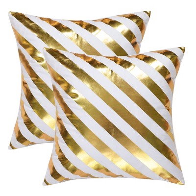 PiccoCasa Decorative Gold Print Stripe Pattern Bronzing Home Pillowcase 2 Pcs 18"x18"