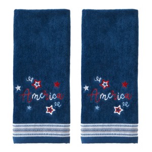 2pc Americana Script Hand Towel Set - SKL Home: Velour Cotton, Patriotic Bathroom Decor, Star Pattern - 1 of 4