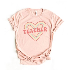 Simply Sage Market Women's Colorful Heart Teacher Short Sleeve Graphic Tee - 2XL - Blush - 1 of 2