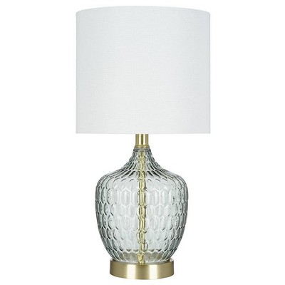 18" Textured Clear Glass Accent Table Lamp with Linen Shade (Includes LED Light Bulb) Gray - Cresswell Lighting