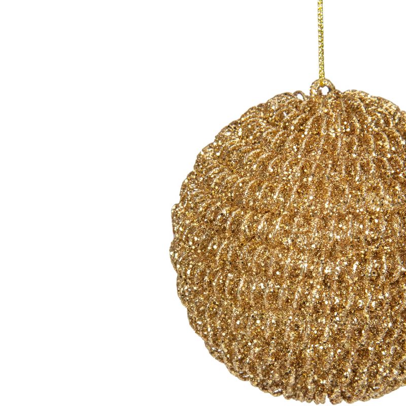 Northlight 4" Gold Glitter Spiral Coiled Wire Christmas Ball Ornament, 3 of 4