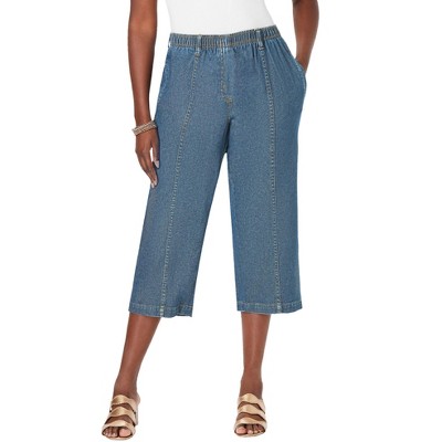 Roaman's Women's Plus Size Complete Cotton Straight Leg Capri