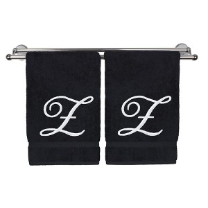 BC BARE COTTON Monogrammed Hand Towel, 100% Turkish Cotton - Set of 2 - Black - White Script - 1 of 4