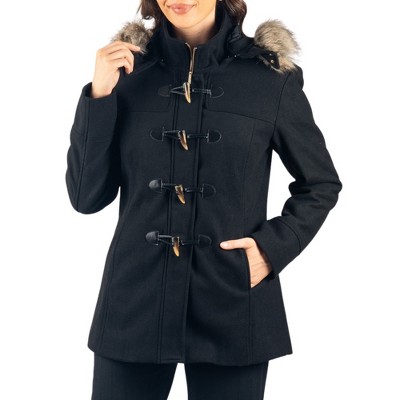 Alpine Swiss Duffy Womens Wool Blend Toggle Coat Removable Faux Fur Hood Classic Duffle Overcoat Warm Winter Jacket BLK M — фото 8