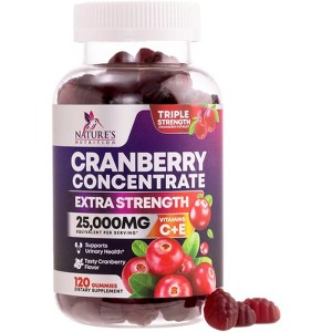 Cranberry Gummies 50:1 Cranberry Extract - Urinary Tract Support Made with 25,000mg, Helps Cleanse & Protect - 120 Gummies - 1 of 4