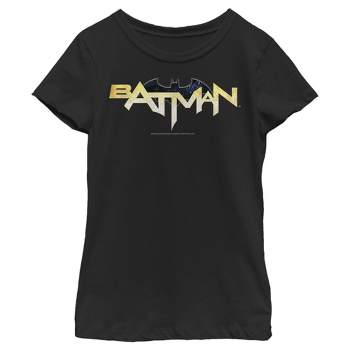 Girl's Batman Logo Messy Text T-Shirt