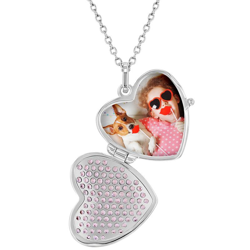 Girls' Pave Heart CZ Sterling Silver Locket Necklace - In Season Jewelry, 3 of 7