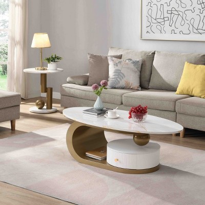 Modern Nesting Coffee Table Set of 2, End Table with Unique Design, Oval and Round Table Set-Cuddlewood