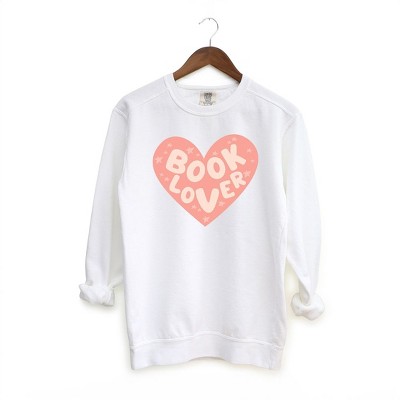 Simply Sage Market Women's Garment Dyed Graphic Sweatshirt Book Lover Heart - L - White